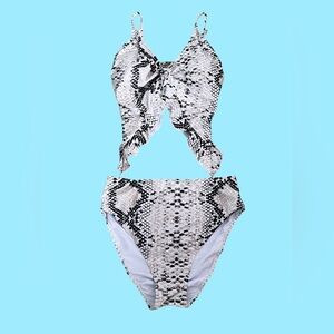 Saodimallsu Women’s High Waisted Snake Print Swimsuit, Size: Large